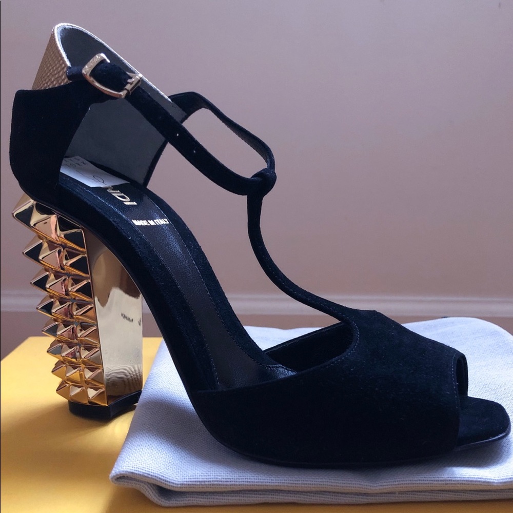 NEW Fendi Spike Heel T Strap Sandal